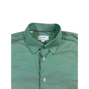 Eton Contemporary Green Textured Button Down Dress Shirt Mens Size L 42 16.5